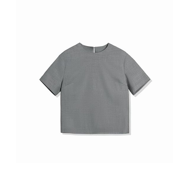 Short-Sleeve Crewneck Plain T-Shirt / Heart Pattern Pencil Skirt