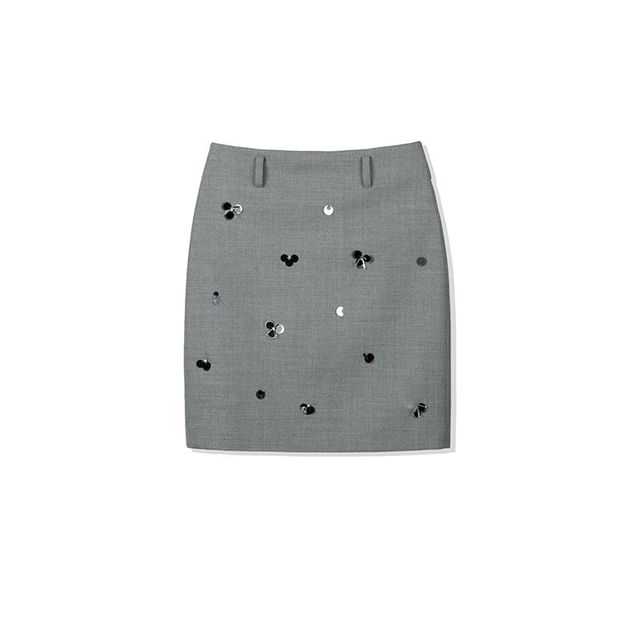 Short-Sleeve Crewneck Plain T-Shirt / Heart Pattern Pencil Skirt