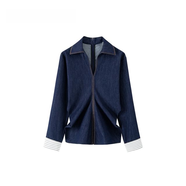 Long-Sleeve Denim Shirt / High Rise Wide Leg Jeans