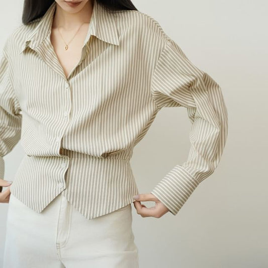 Long-Sleeve Striped Crop Shirt