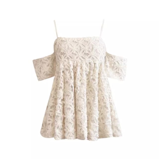 Short-Sleeve cold Shoulder Floral Pattern Blouse