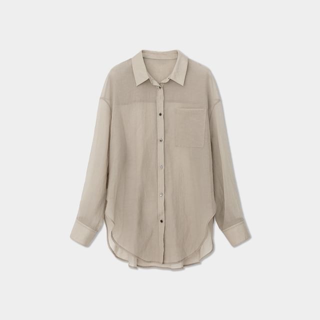 Long-Sleeve sheer Shirt / Spaghetti Strap Maxi Dress