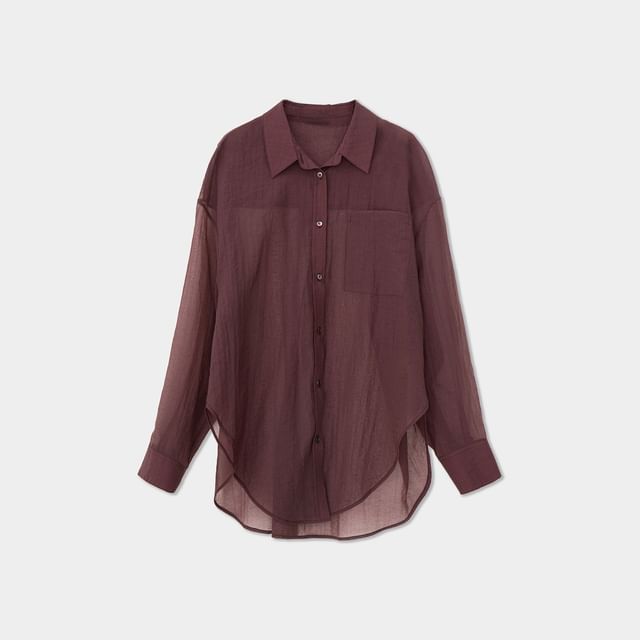 Long-Sleeve sheer Shirt / Spaghetti Strap Maxi Dress