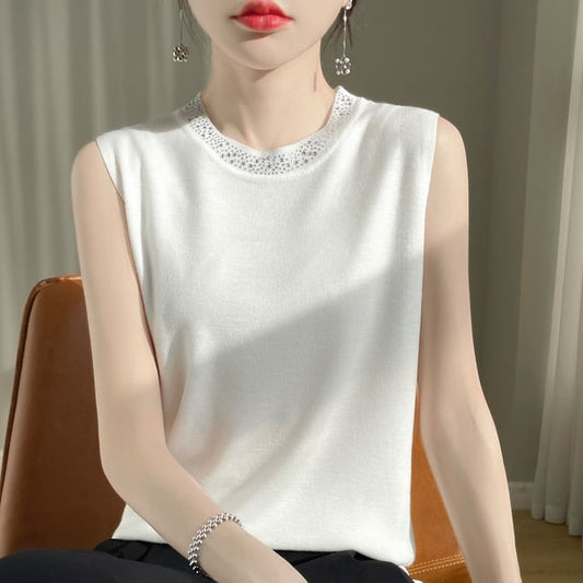 Crewneck Glitter Plain Sweater Vest