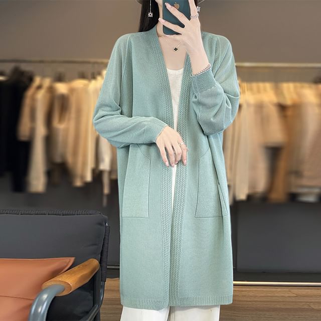 Open Front Plain Long Cardigan