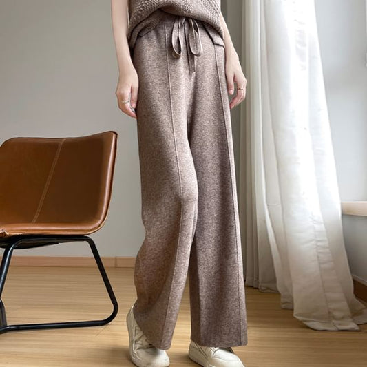 High Rise Plain Knit Wide Leg Pants