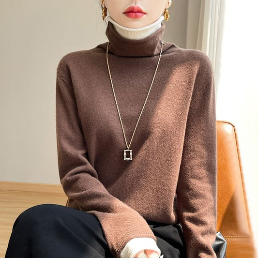 Mock Two-Piece Long-Sleeve Turtleneck Knit Top