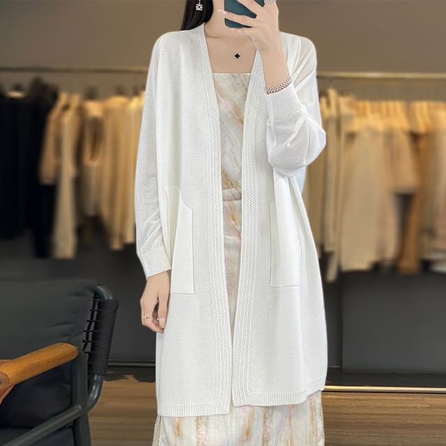 Open Front Plain Long Cardigan