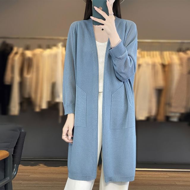 Open Front Plain Long Cardigan