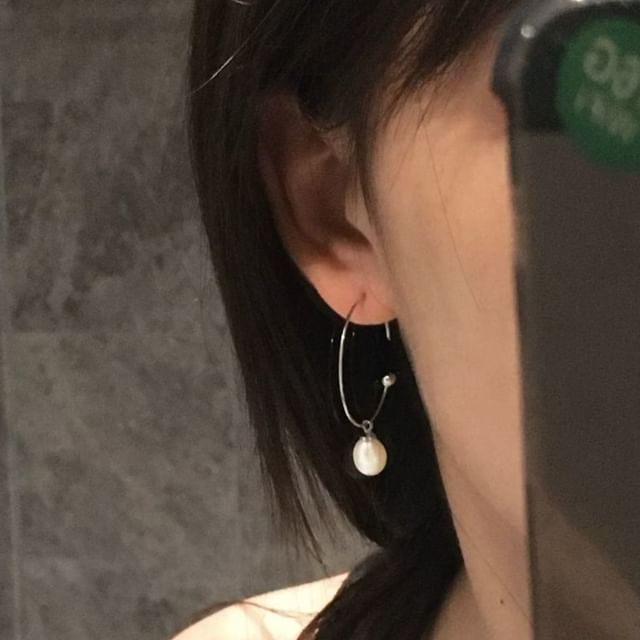 Open Pearl Earring Hoop Faux Drop
