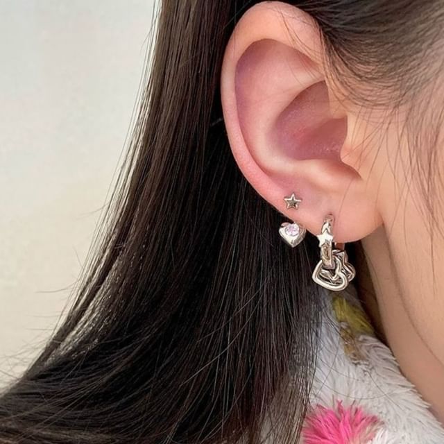 Heart Rhinestone Earring Star Asymmetrical