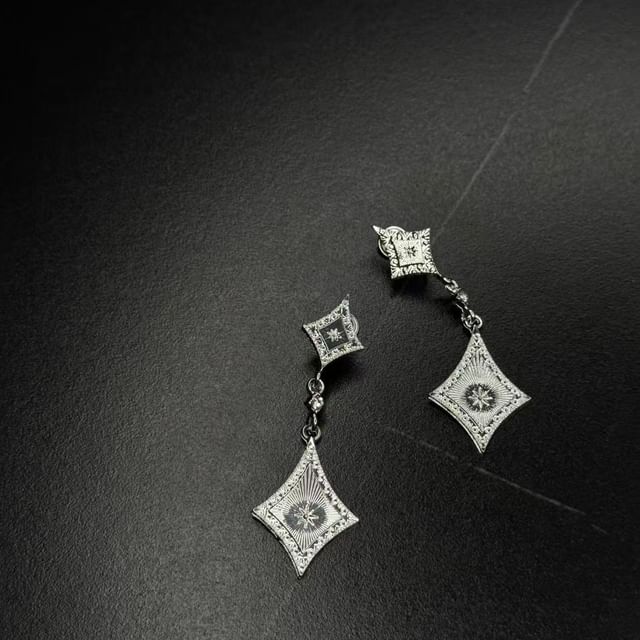 Rhinestone Clip-On Drop Rhombus Earring