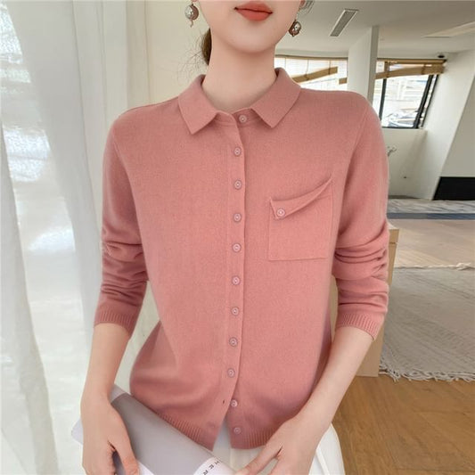 Plain Button-Up Knit Polo Shirt