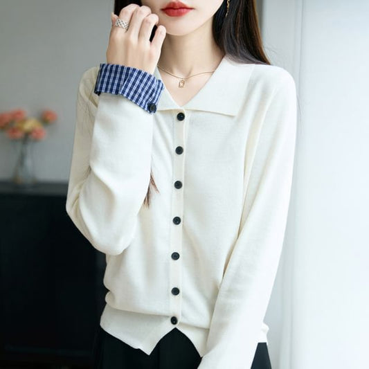 Plain Collared Button-Up Cardigan