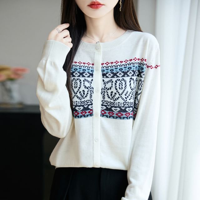 Printed Button-Up Cardigan