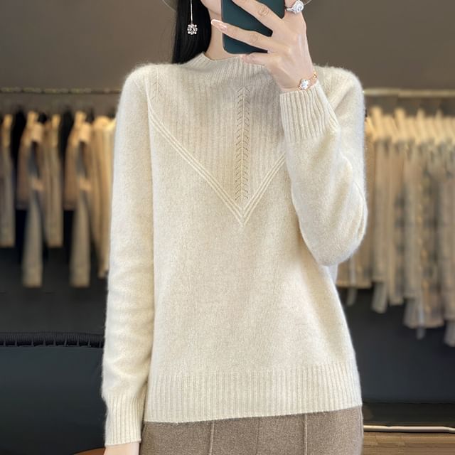 Long-Sleeve High Neck Plain Ribbed Sweater
