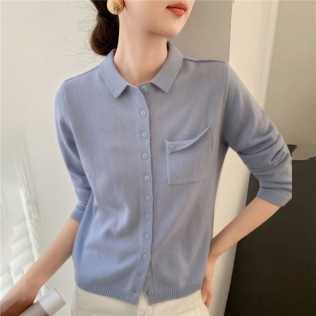 Plain Button-Up Knit Polo Shirt