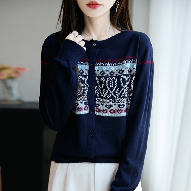 Printed Button-Up Cardigan