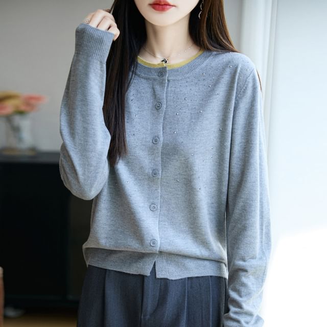 Rhinestone Button-Up Cardigan