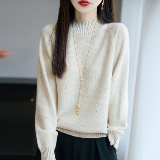 Long-Sleeve Mock Neck Sequin Raglan Knit Top