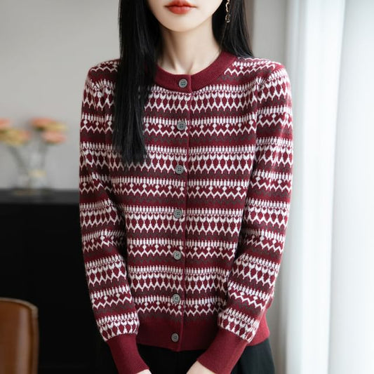 Round Neck Patterned Cardigan