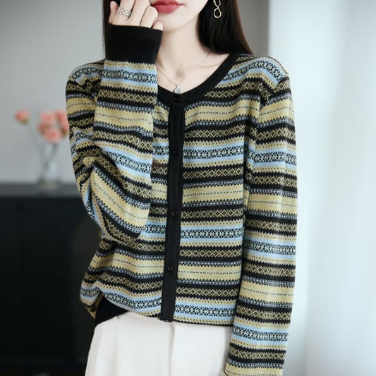 Round Neck Color Block Cardigan