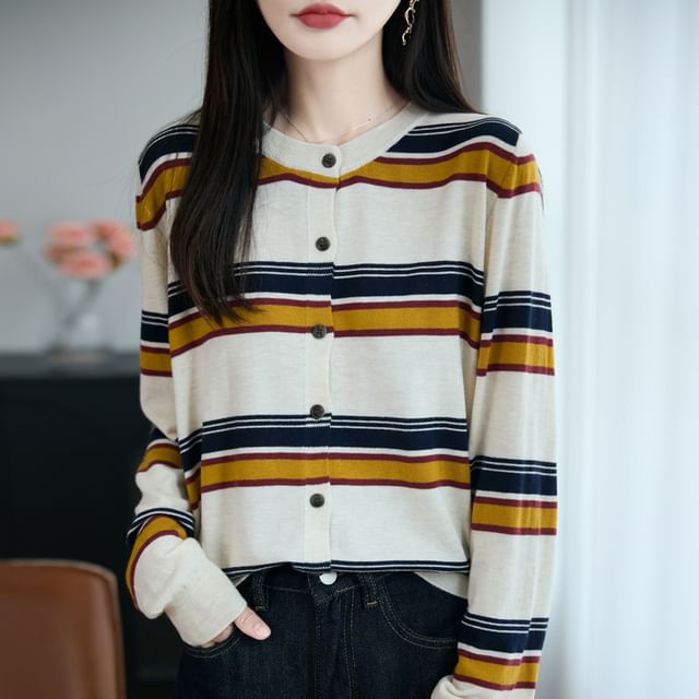 Round Neck Striped Cardigan