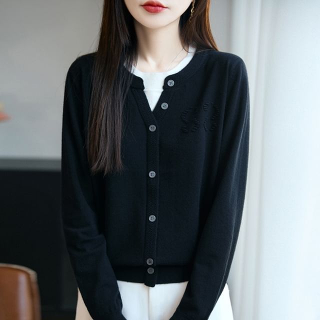 Mock Two-Piece Long-Sleeve Round Neck Two Tone Button Knit Top