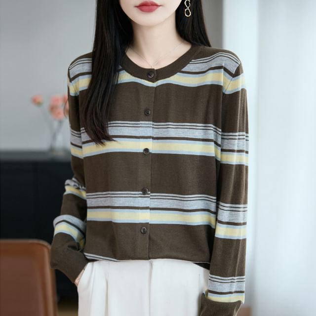 Round Neck Striped Cardigan