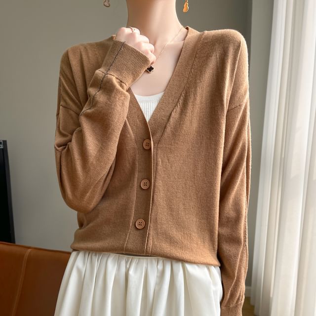 V-Neck Plain Cardigan