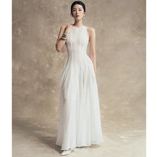 Crewneck Sheer Plain Maxi A-Line Dress (Various Designs)