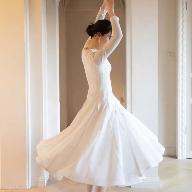 Crewneck Sheer Plain Maxi A-Line Dress (Various Designs)