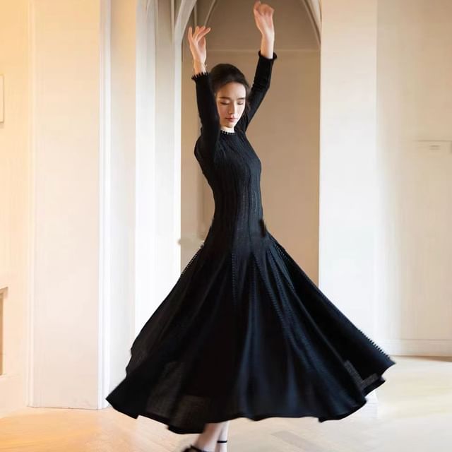 Crewneck Sheer Plain Maxi A-Line Dress (Various Designs)