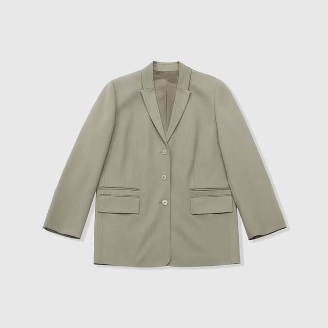 Notch Lapel Plain Single-Breasted Blazer / V-Neck Vest / Drawstring Waist Loose Fit Pants