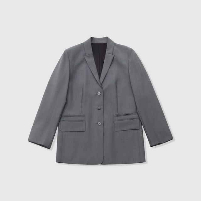 Notch Lapel Plain Single-Breasted Blazer / V-Neck Vest / Drawstring Waist Loose Fit Pants