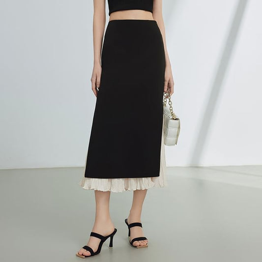 High Rise Two Tone Midi Pencil Skirt