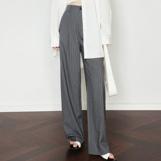 High Waist Striped Wide Leg Slacks