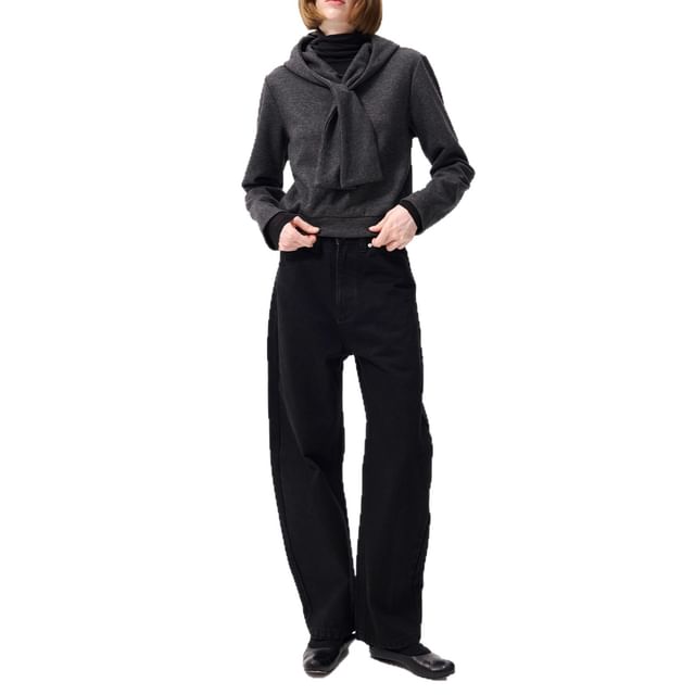 Melange Knot Button Hem Hoodie