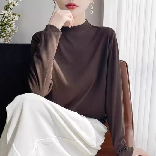 Long-Sleeve Mock Neck Plain T-Shirt