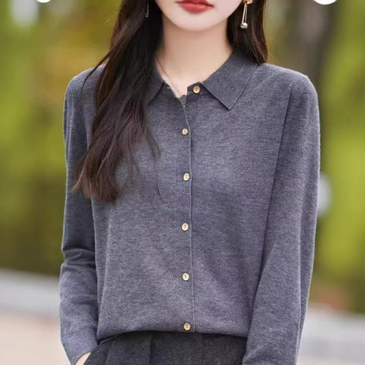 Collared Button-Up Plain Cardigan