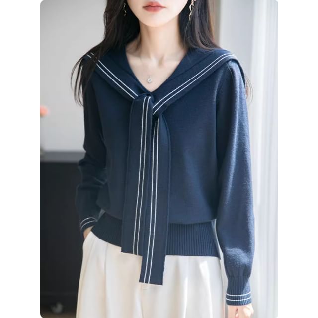 Sailor Collar Striped Trim Sweater