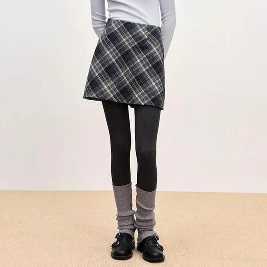 High Waist Plaid Mini A-Line Skirt