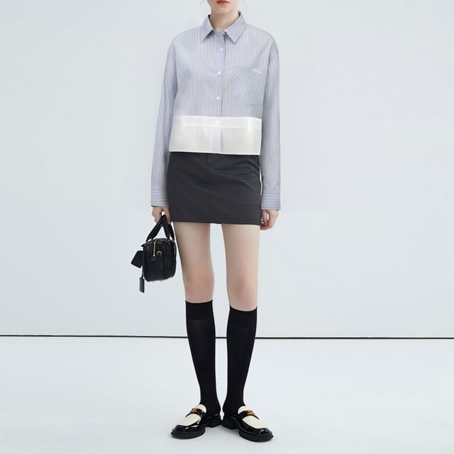 Long-Sleeve Striped Panel Shirt