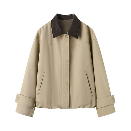 Contrast Collar Zip Barn Jacket