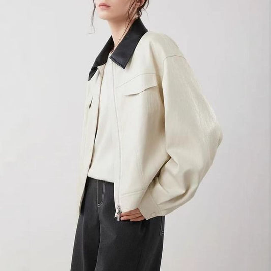 Contrast Collar Zip Jacket