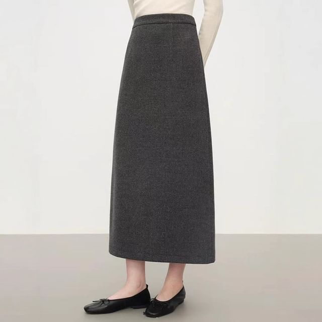 High Waist Melange Midi Straight Knit Skirt