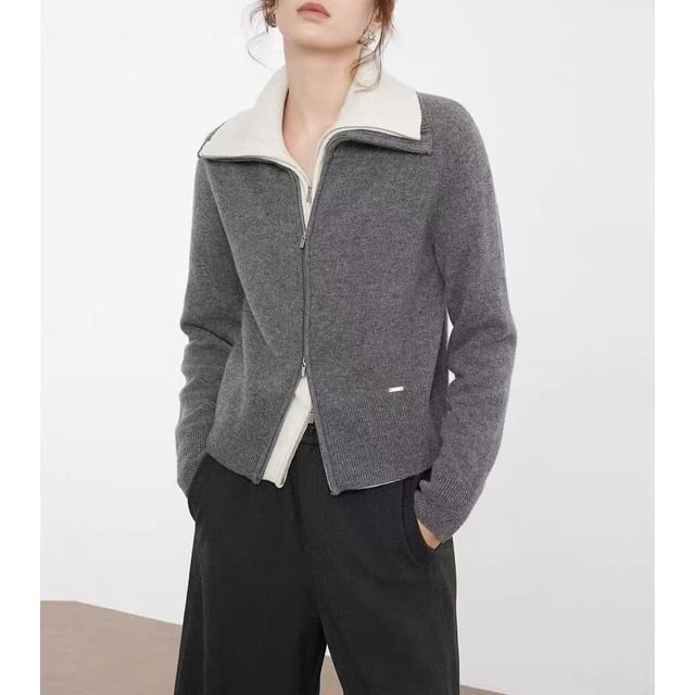 Turtleneck Ribbed Zip Cardigan