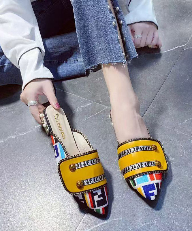 Sandalen Zehen spitz Spleißen einzigartige Slide Leder gelb Faux