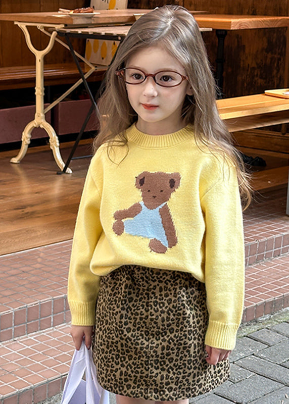 Yellow O-Neck Patchwork Cotton Knit Kids Sweater Spring TP036