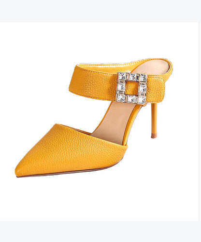 Yellow Stiletto Faux Leather Boutique Pointed Toe Slide Sandals RT1008